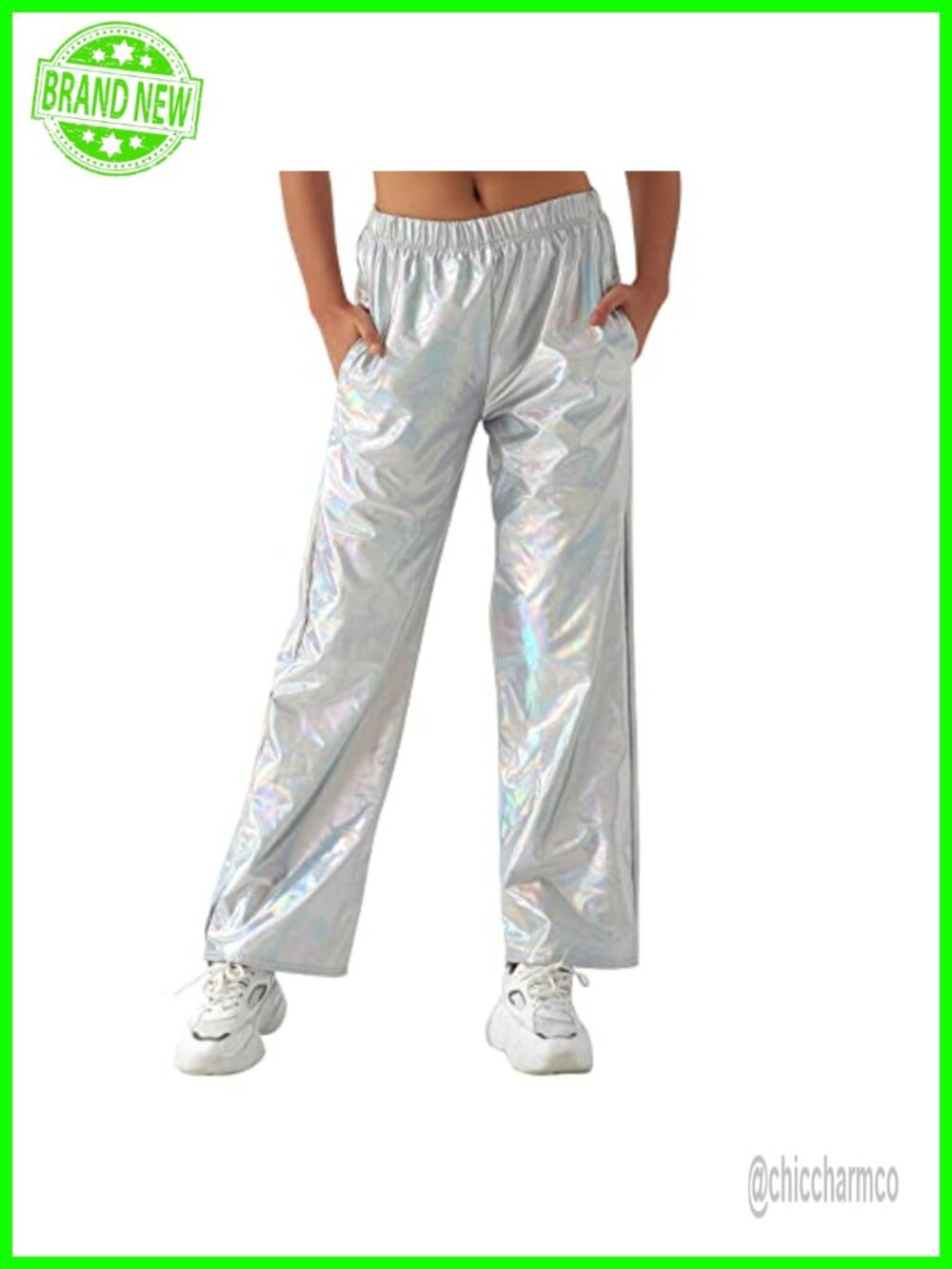 Metallic High Waist Stretchy Jogger Pants Loose Fit Clubwear Dance